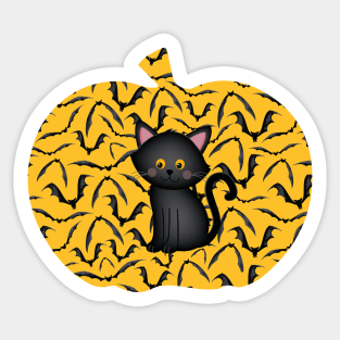 Black Cat and Pumpkin Silhouette Halloween Sticker